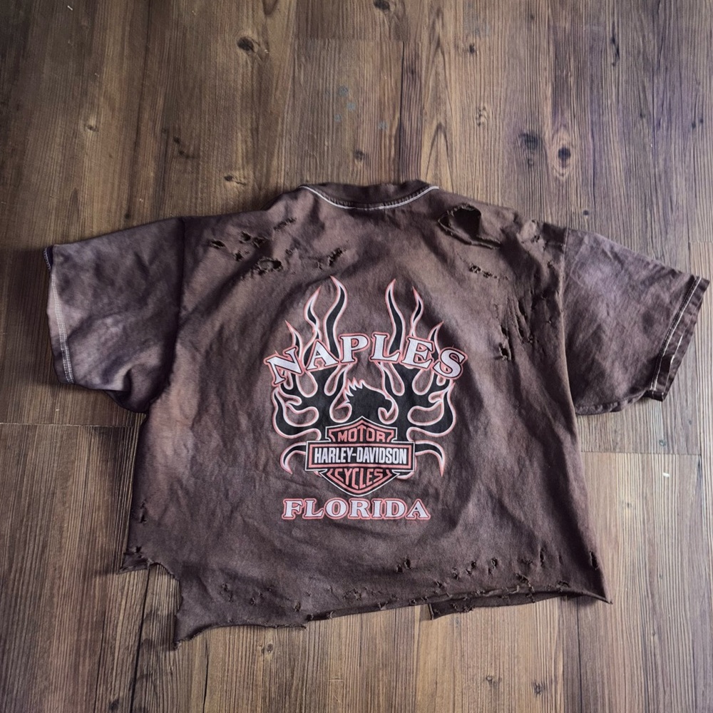 1997 custom dyed distressed crop Harley Davidson shirt